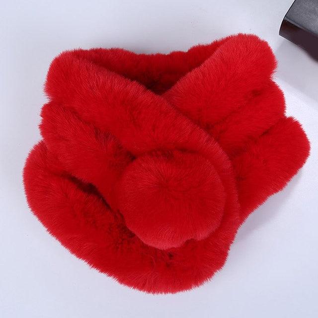 New Winter Solid Color Warm Thicken Soft Collar Scarf Faux Rabbit Fur Neckerchief Plush Warm Hot Scarfs Cross Collar Scarf Shawl Solid With Pearl Elegant For Women