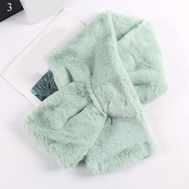 New Winter Solid Color Warm Thicken Soft Collar Scarf Faux Rabbit Fur Neckerchief Plush Warm Hot Scarfs Cross Collar Scarf Shawl Solid With Pearl Elegant For Women