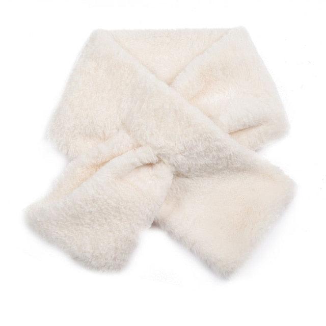 New Winter Solid Color Warm Thicken Soft Collar Scarf Faux Rabbit Fur Neckerchief Plush Warm Hot Scarfs Cross Collar Scarf Shawl Solid With Pearl Elegant For Women