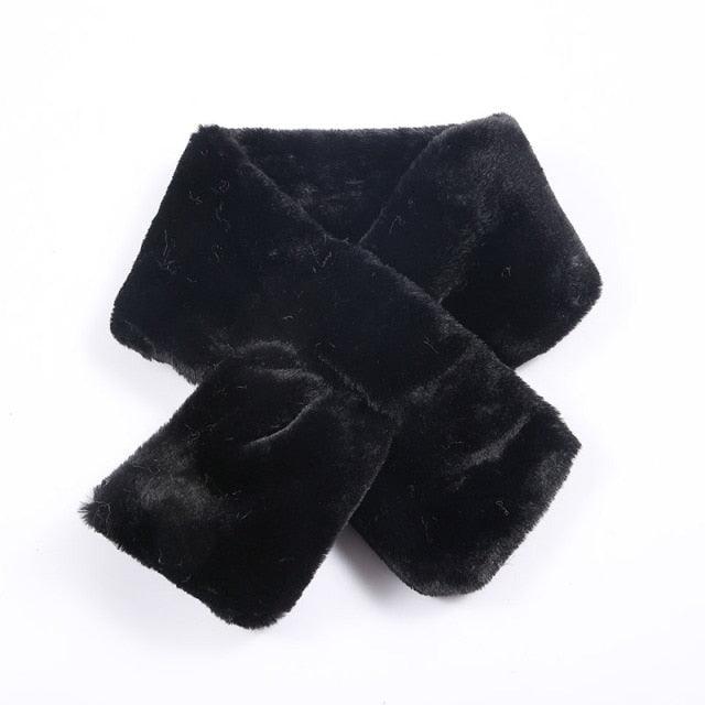 New Winter Solid Color Warm Thicken Soft Collar Scarf Faux Rabbit Fur Neckerchief Plush Warm Hot Scarfs Cross Collar Scarf Shawl Solid With Pearl Elegant For Women