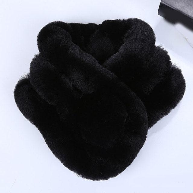 New Winter Solid Color Warm Thicken Soft Collar Scarf Faux Rabbit Fur Neckerchief Plush Warm Hot Scarfs Cross Collar Scarf Shawl Solid With Pearl Elegant For Women