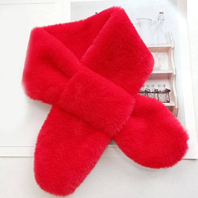 New Winter Solid Color Warm Thicken Soft Collar Scarf Faux Rabbit Fur Neckerchief Plush Warm Hot Scarfs Cross Collar Scarf Shawl Solid With Pearl Elegant For Women