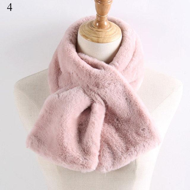 New Winter Solid Color Warm Thicken Soft Collar Scarf Faux Rabbit Fur Neckerchief Plush Warm Hot Scarfs Cross Collar Scarf Shawl Solid With Pearl Elegant For Women