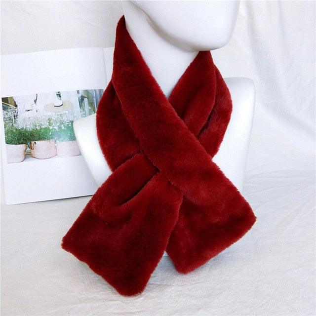 New Winter Solid Color Warm Thicken Soft Collar Scarf Faux Rabbit Fur Neckerchief Plush Warm Hot Scarfs Cross Collar Scarf Shawl Solid With Pearl Elegant For Women