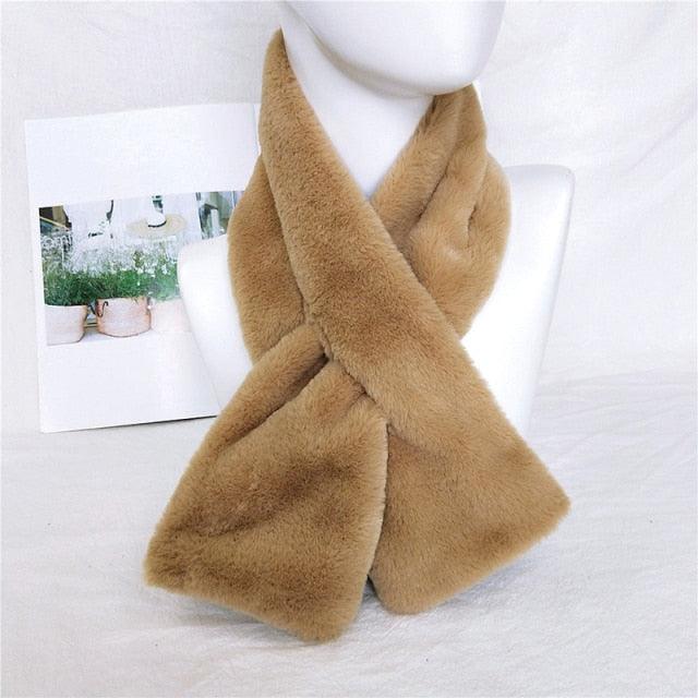 New Winter Solid Color Warm Thicken Soft Collar Scarf Faux Rabbit Fur Neckerchief Plush Warm Hot Scarfs Cross Collar Scarf Shawl Solid With Pearl Elegant For Women