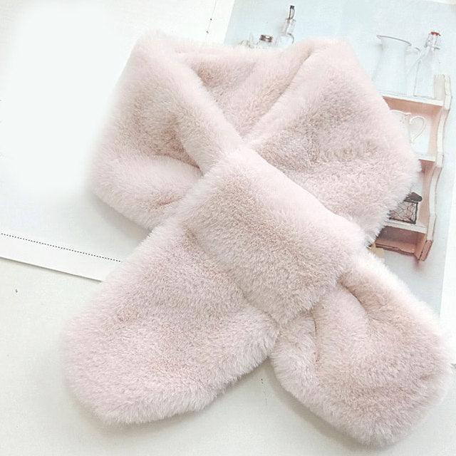 New Winter Solid Color Warm Thicken Soft Collar Scarf Faux Rabbit Fur Neckerchief Plush Warm Hot Scarfs Cross Collar Scarf Shawl Solid With Pearl Elegant For Women