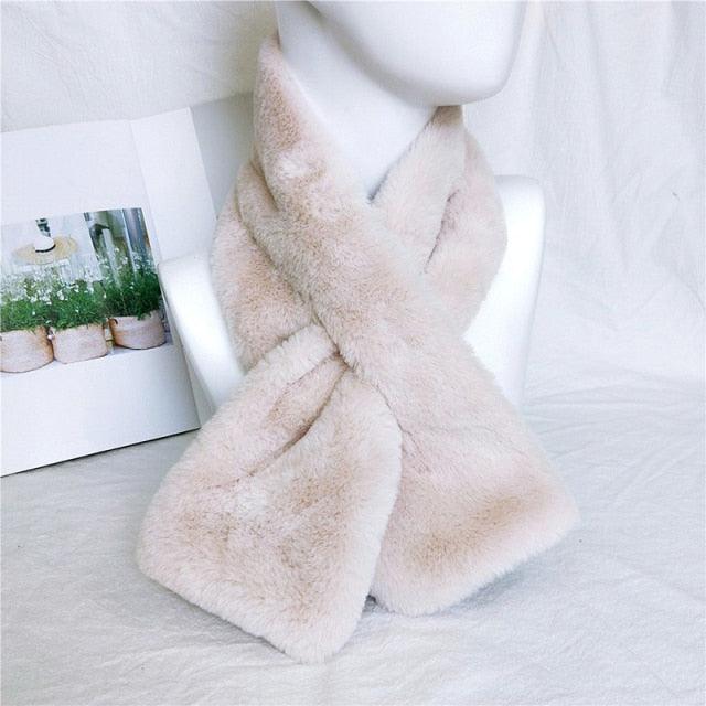 New Winter Solid Color Warm Thicken Soft Collar Scarf Faux Rabbit Fur Neckerchief Plush Warm Hot Scarfs Cross Collar Scarf Shawl Solid With Pearl Elegant For Women