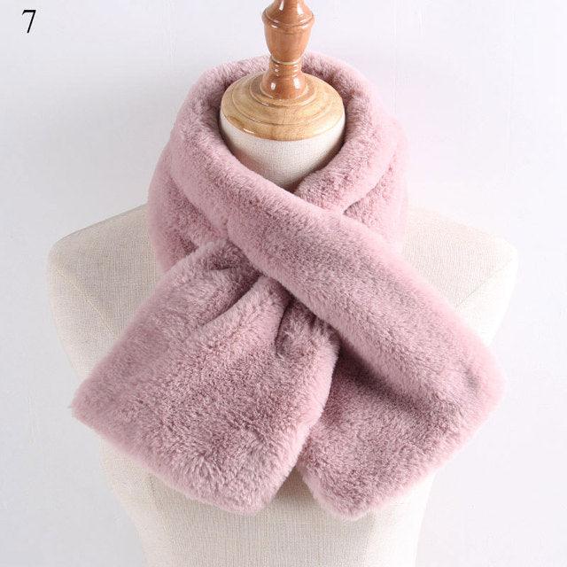 New Winter Solid Color Warm Thicken Soft Collar Scarf Faux Rabbit Fur Neckerchief Plush Warm Hot Scarfs Cross Collar Scarf Shawl Solid With Pearl Elegant For Women