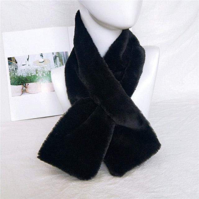 New Winter Solid Color Warm Thicken Soft Collar Scarf Faux Rabbit Fur Neckerchief Plush Warm Hot Scarfs Cross Collar Scarf Shawl Solid With Pearl Elegant For Women