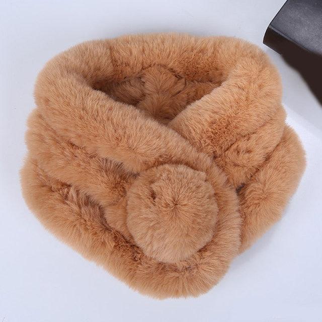 New Winter Solid Color Warm Thicken Soft Collar Scarf Faux Rabbit Fur Neckerchief Plush Warm Hot Scarfs Cross Collar Scarf Shawl Solid With Pearl Elegant For Women