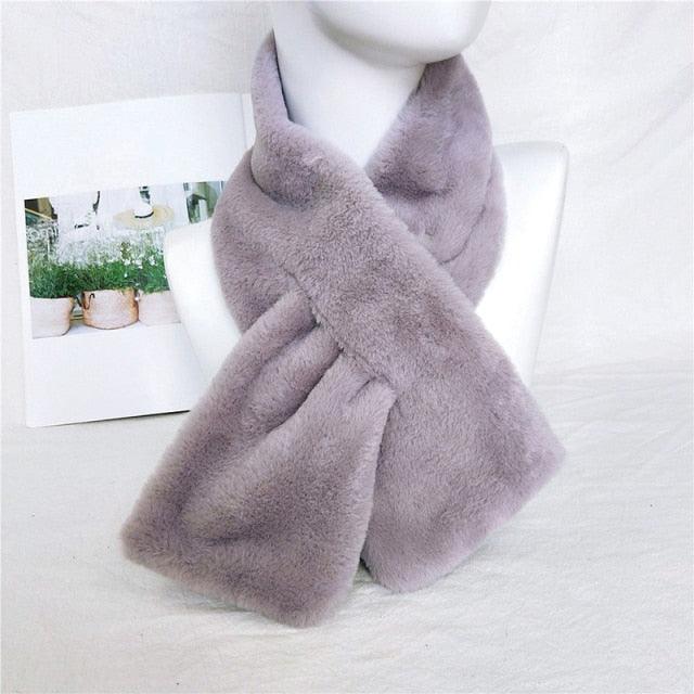New Winter Solid Color Warm Thicken Soft Collar Scarf Faux Rabbit Fur Neckerchief Plush Warm Hot Scarfs Cross Collar Scarf Shawl Solid With Pearl Elegant For Women