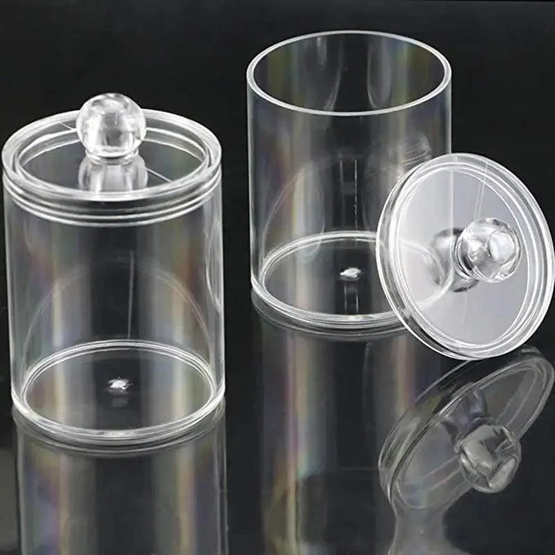 Portable 2pcs Cosmetics Storage Box Makeup Organizer Bathroom Jar Cotton Swab Cotton Pad Jewelry Round Plastic Box Storage Container