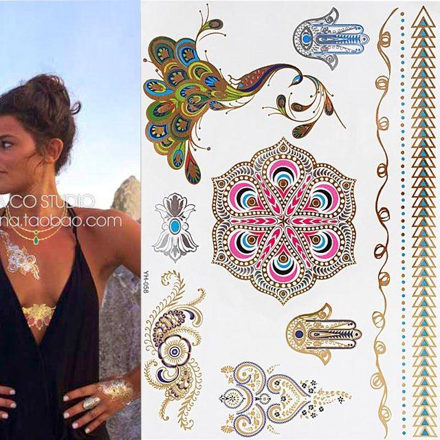 Body Tattoo Art Painting Stickers Glitter Gold Silver Temporary Waterproof Nontoxic Long Lasting Tattoos