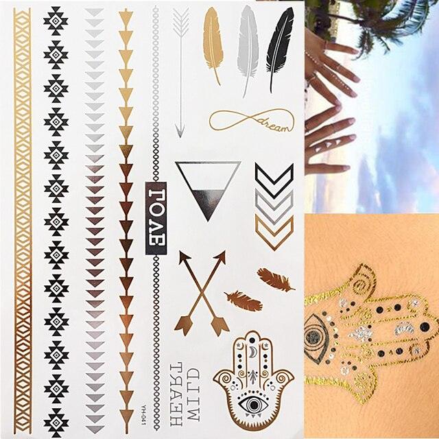 Body Tattoo Art Painting Stickers Glitter Gold Silver Temporary Waterproof Nontoxic Long Lasting Tattoos