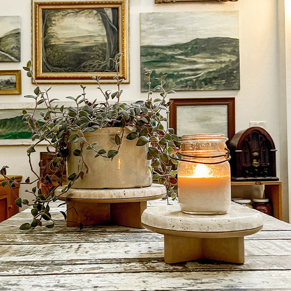 Stone Top Wood Round Decorative Risers, Set of Two