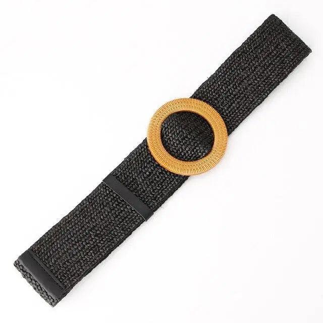 Round Women Waist Belt Classic Wooden Buckle Casual Style Buckle Simple Lightweight Waist Dress Band