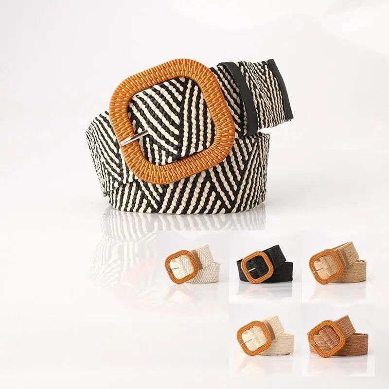 Round Women Waist Belt Classic Wooden Buckle Casual Style Buckle Simple Lightweight Waist Dress Band