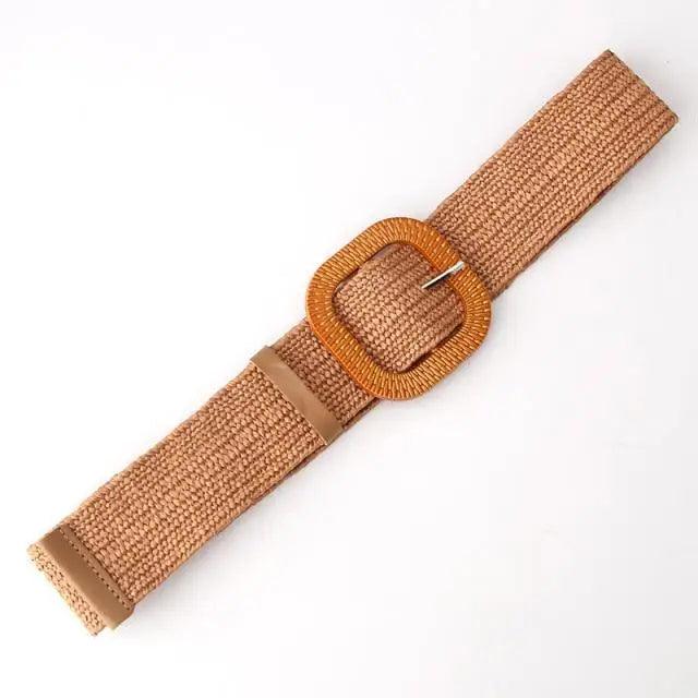 Round Women Waist Belt Classic Wooden Buckle Casual Style Buckle Simple Lightweight Waist Dress Band