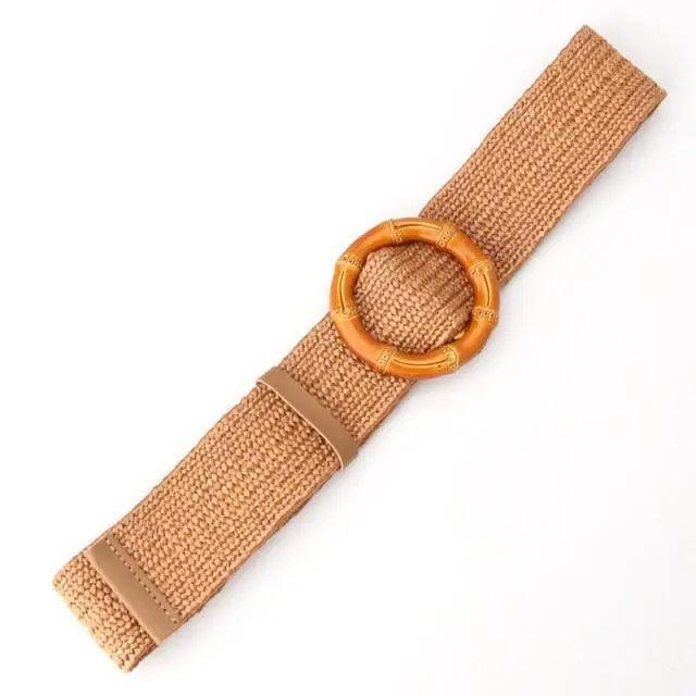 Round Women Waist Belt Classic Wooden Buckle Casual Style Buckle Simple Lightweight Waist Dress Band