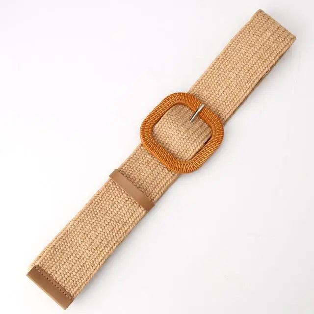 Round Women Waist Belt Classic Wooden Buckle Casual Style Buckle Simple Lightweight Waist Dress Band