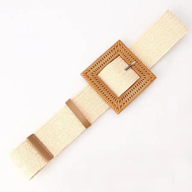 Round Women Waist Belt Classic Wooden Buckle Casual Style Buckle Simple Lightweight Waist Dress Band