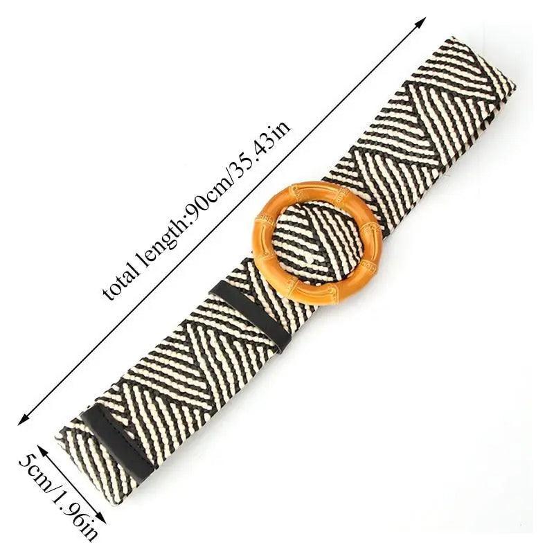 Round Women Waist Belt Classic Wooden Buckle Casual Style Buckle Simple Lightweight Waist Dress Band