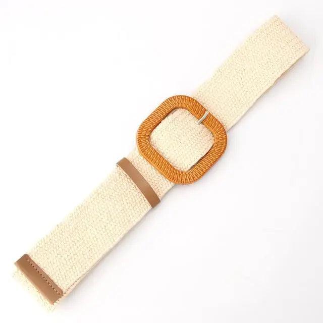 Round Women Waist Belt Classic Wooden Buckle Casual Style Buckle Simple Lightweight Waist Dress Band