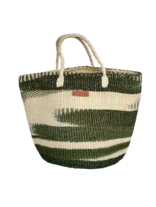 Healing Handmade Vegan Green and White Sisal Tote Basket Bag