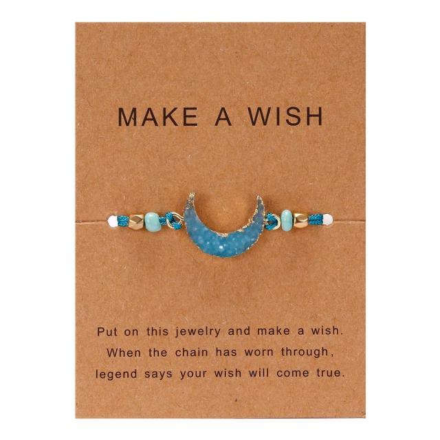 Simple Stone Charm Bracelet Colorful Black Red String Braided Couple Bracelets Wish Card Jewelry Handmade Woven Thread Rope String Nature Stone Beads Charm Bracelet Cuff Bangles With Message Card 18-30cm