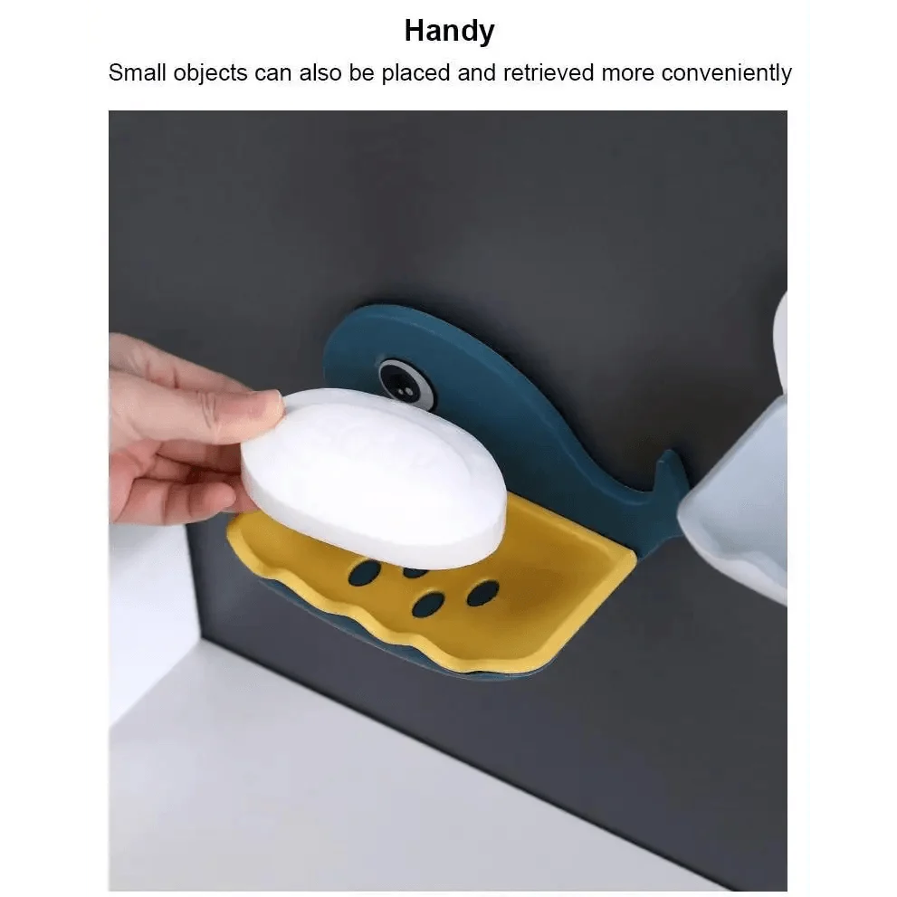 Soap Rack No Drilling Wall Mounted Drain Non Perforated Double Layer Holder Sponge Dish Accessories Magic Soap Dishes Bathroom Cute Soap Dish for Kids Plastic Self Draining Soap Holder for Shower Wall Cartoon Hanging Bathroom Soap Tray with Suction Cup
