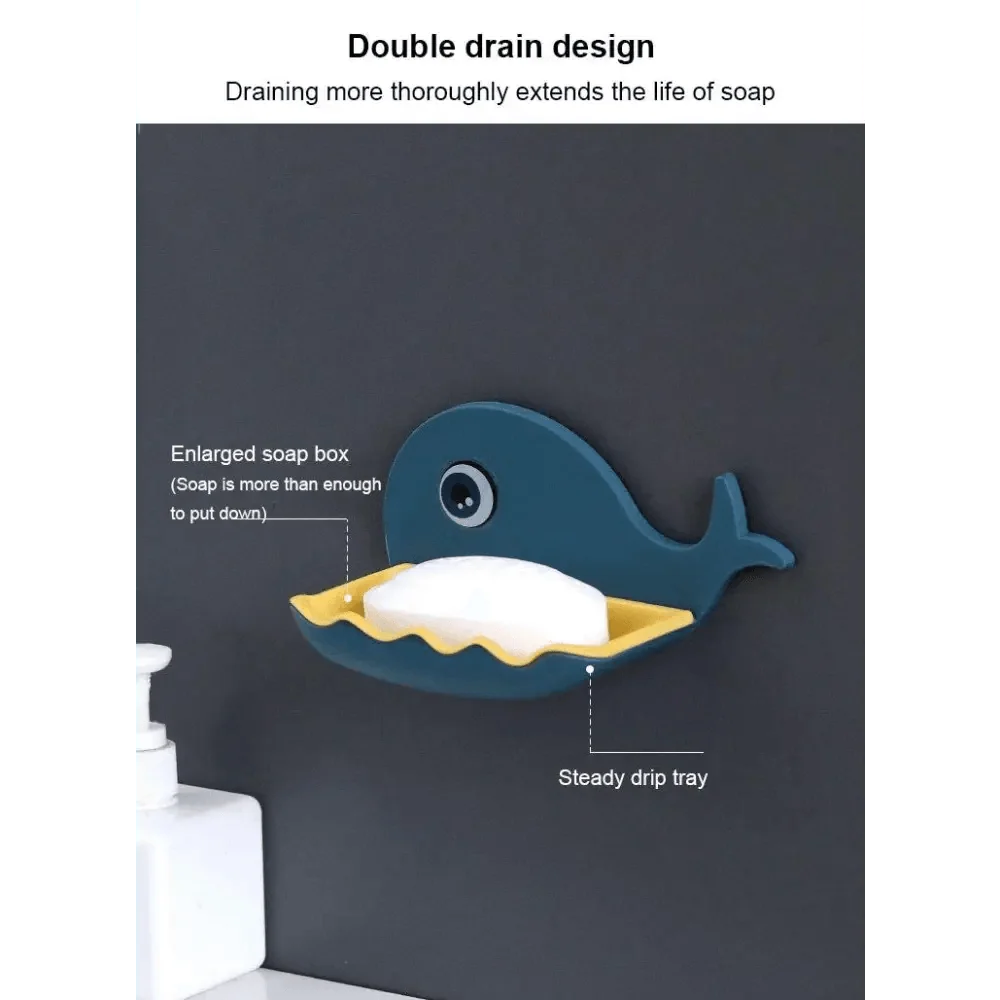 Soap Rack No Drilling Wall Mounted Drain Non Perforated Double Layer Holder Sponge Dish Accessories Magic Soap Dishes Bathroom Cute Soap Dish for Kids Plastic Self Draining Soap Holder for Shower Wall Cartoon Hanging Bathroom Soap Tray with Suction Cup