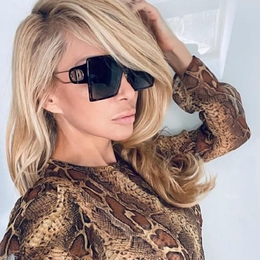 Square Oversized Sunglasses for Women Men Flat Top Fashion Shades Big Frame Sunglasses For Women With Hollow Glasses & New Legs Fashionable Sunglasses For Men & Women