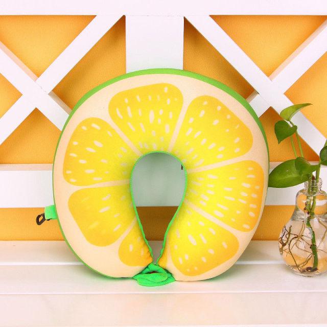 Travel Memory Foam Fruit U Shaped Travel Pillow Neck Support Head Rest Headrest Cushion Pillow Pillow Kids Newborn Travel Neck Pillow U-Shape For Car Headrest Air Cushion Child Car Seat Head Support Infant Baby Cotton U-shaped Pillow