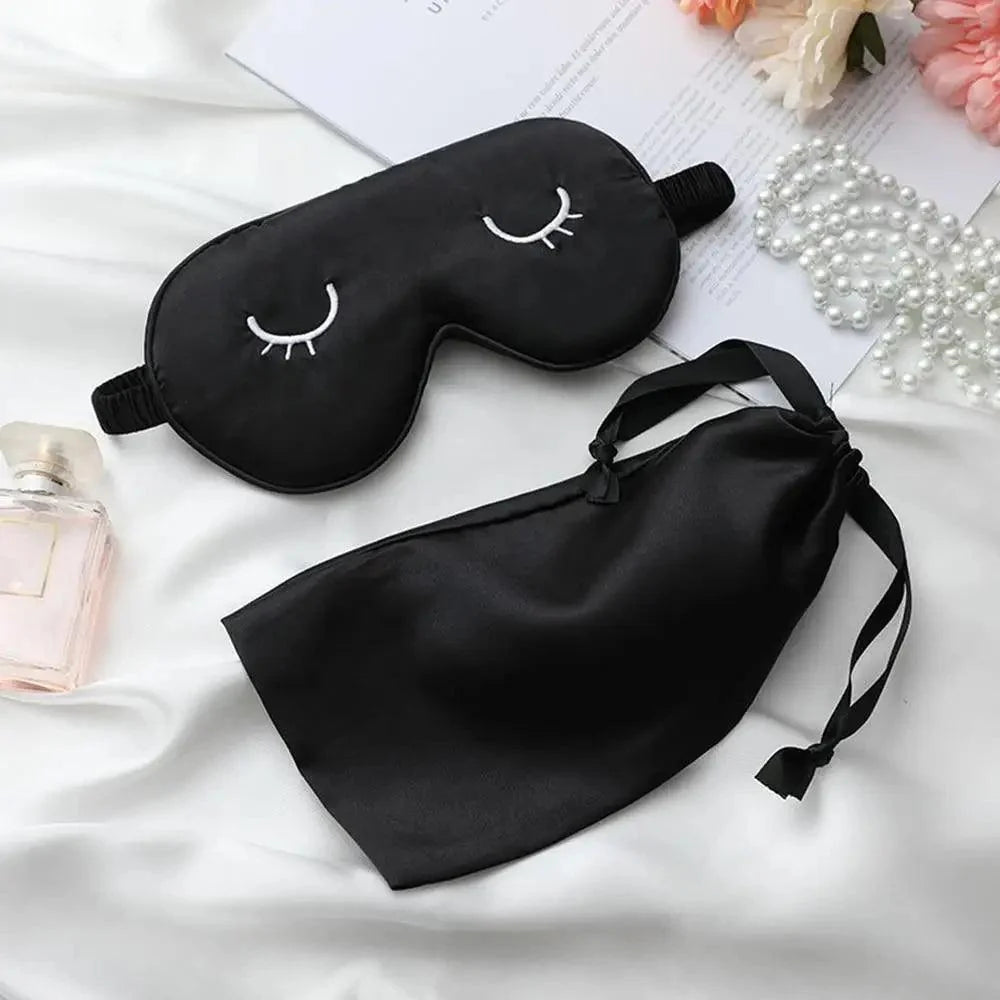 Unique Design Eyelash Embroidery Imitated Silk Sleeping Eye Masks Shading Patch Cover Blindfold With Adjustable Strap Travel Relax Eye Care Tools With Bag
