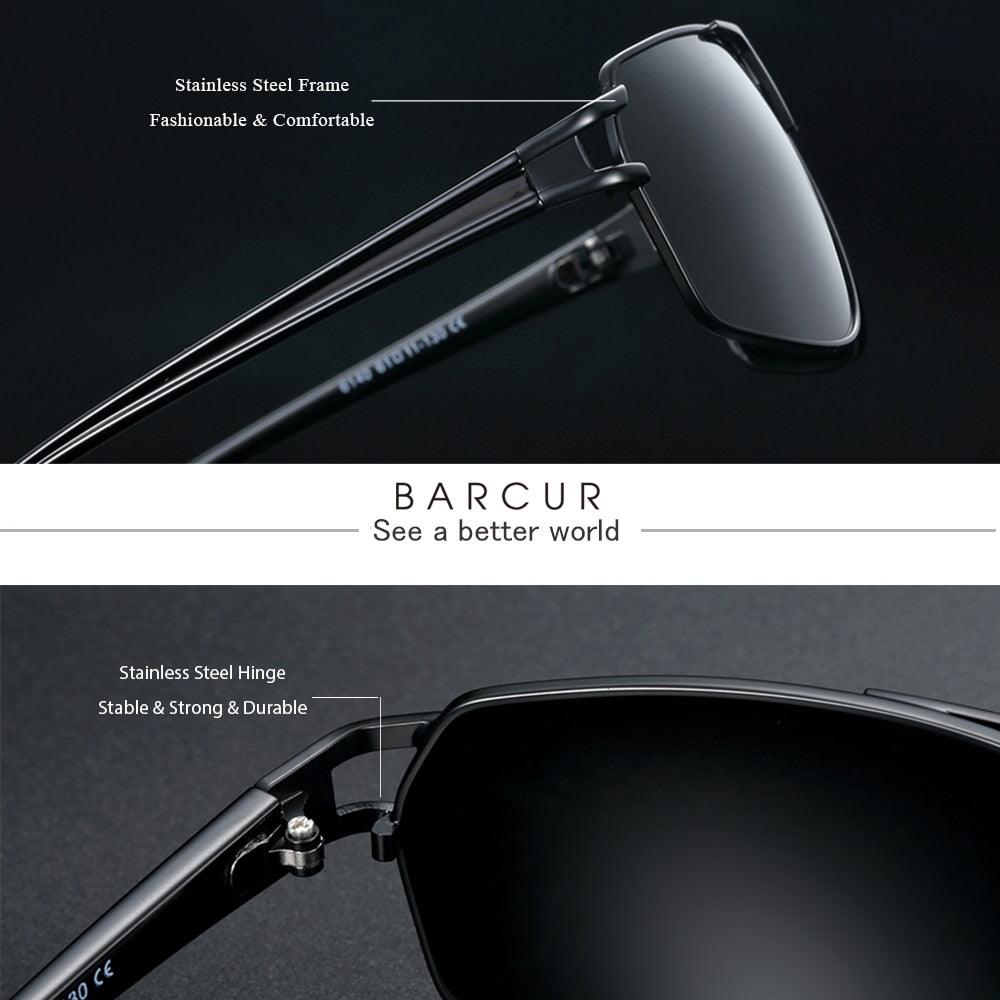 Vintage Retro Men BARCUR Design Sunglasses for Men Driving Black Sun Glasses Man Polarized Glasses Women Eyewear Accessory UV400 Sunglasses