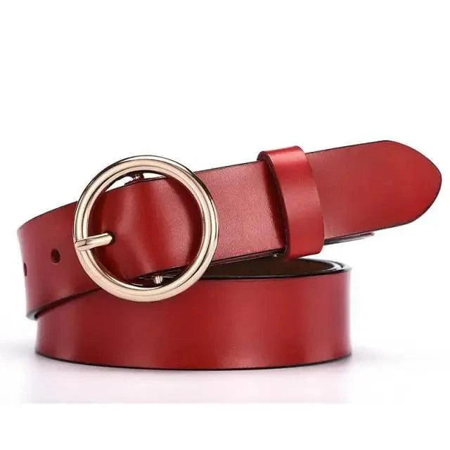 Vintage Simple Round Buckle Female Pin Leather Straps 105CM Belts For Women Unique Design Dresses Jeans Classic Round Waistband