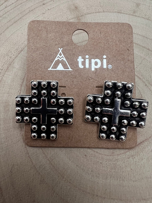 Western Cross Metal Stud Earrings