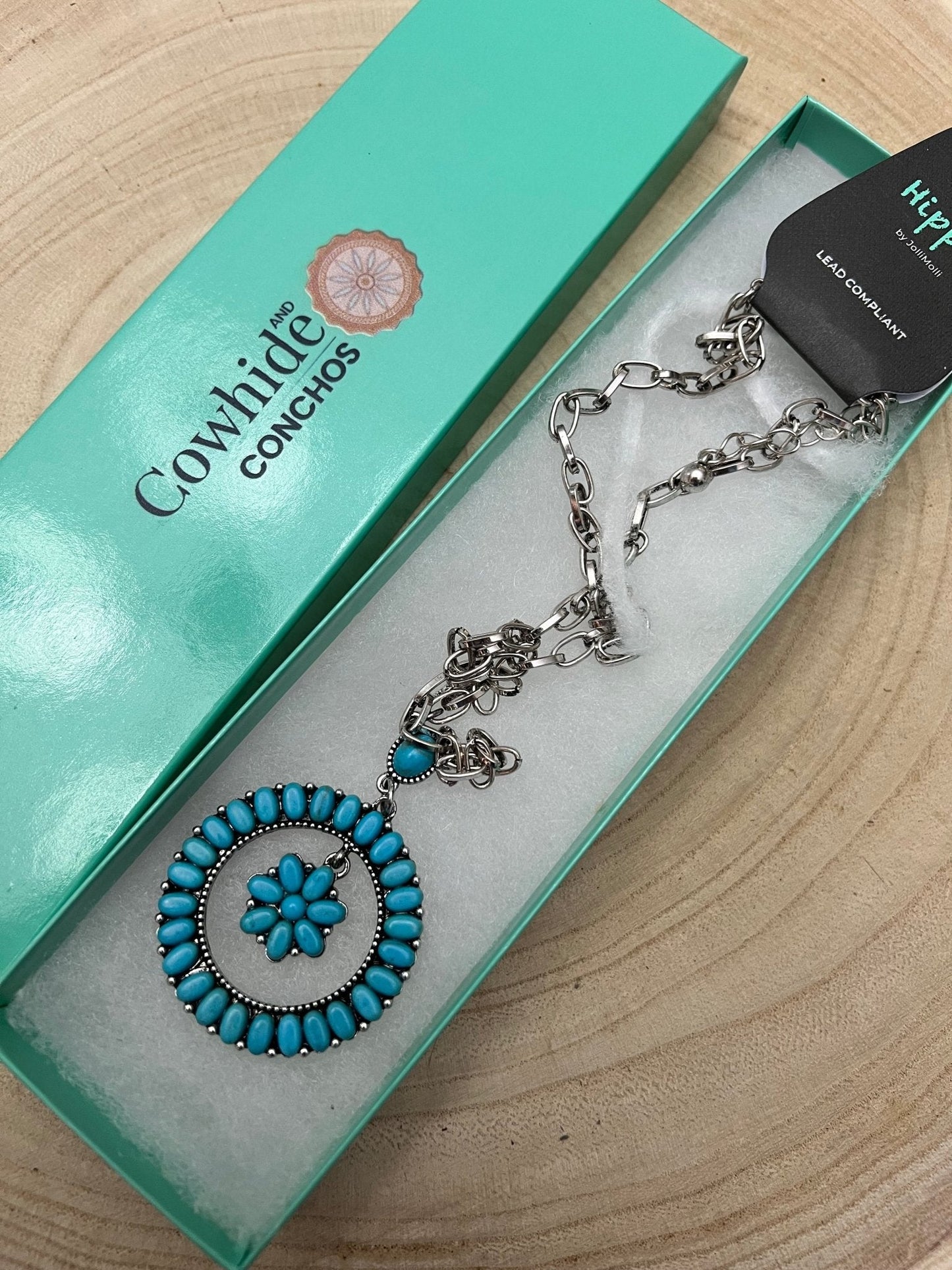 Western Faux Turquoise Flower Cluster Necklace - 18 inch