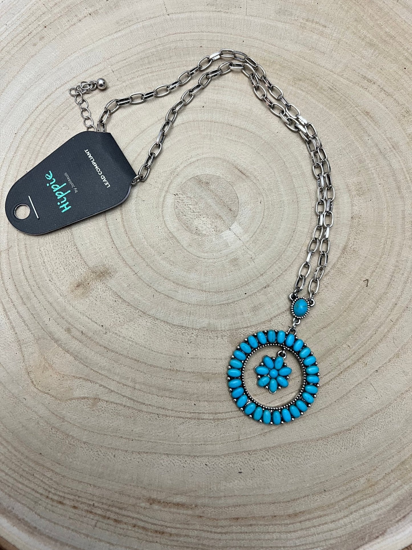 Western Faux Turquoise Flower Cluster Necklace - 18 inch