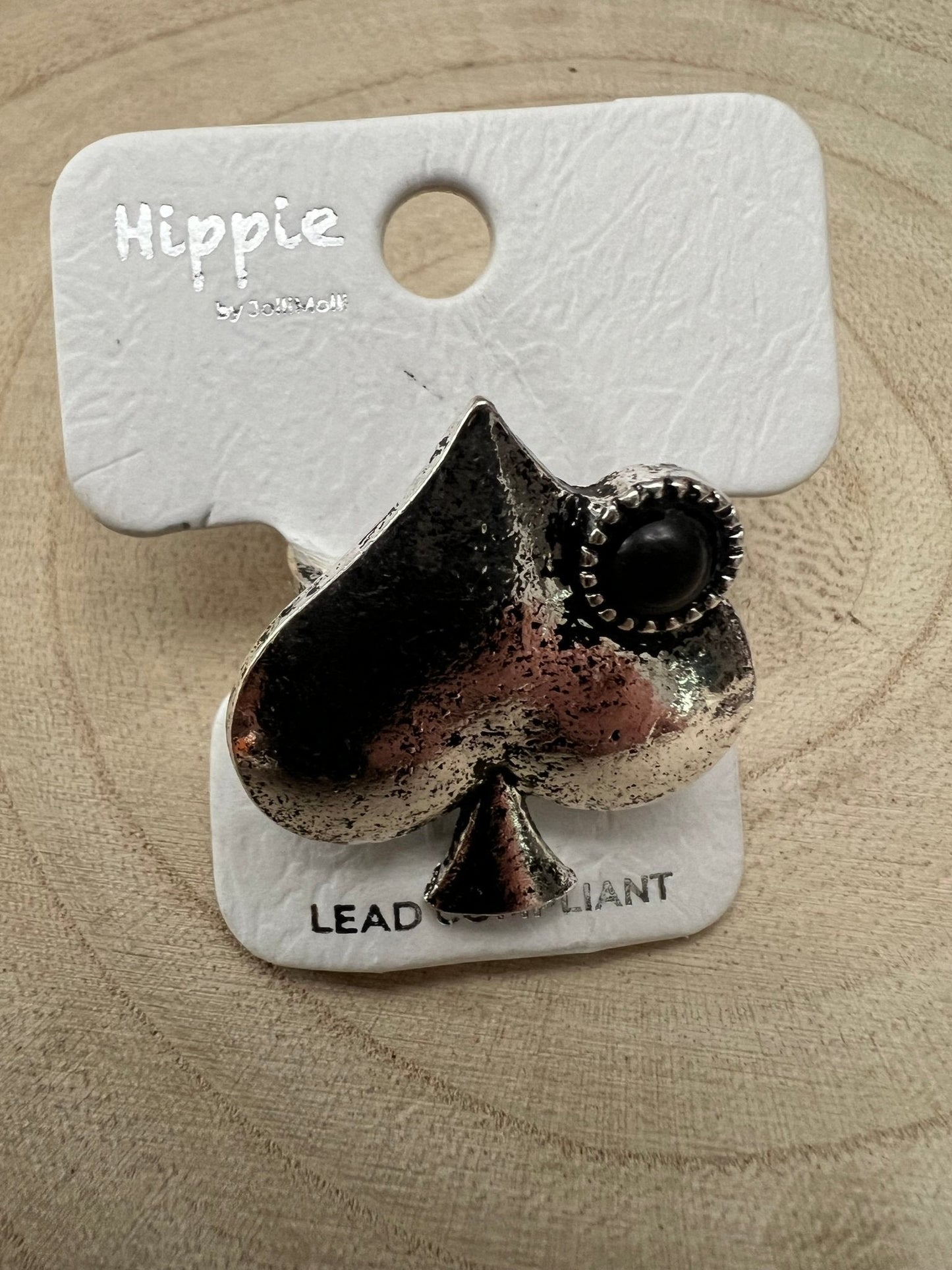 Western Spade Adjustable Cuff Ring with Faux Onyx