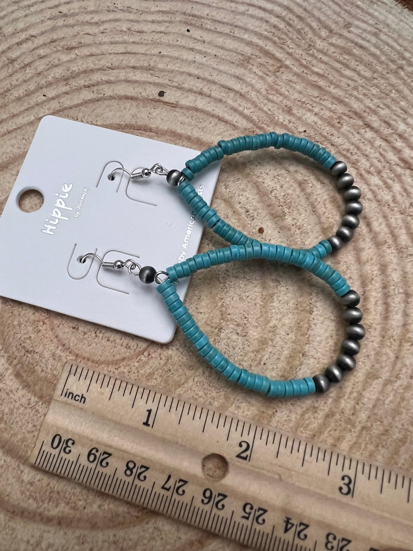 Western Teardrop Earrings with Faux Turquoise - 2 1/2 inch drop