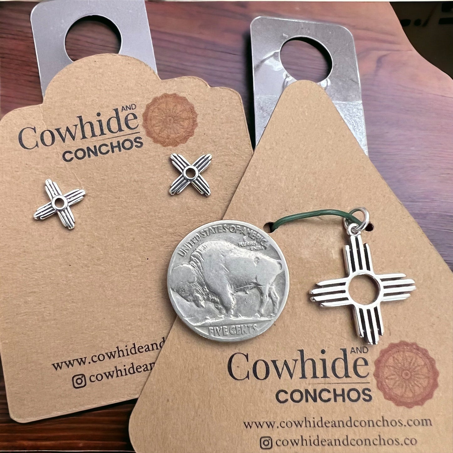 Western Zia Jewelry Set - Pendant, chain, and post earrings in sterling silver