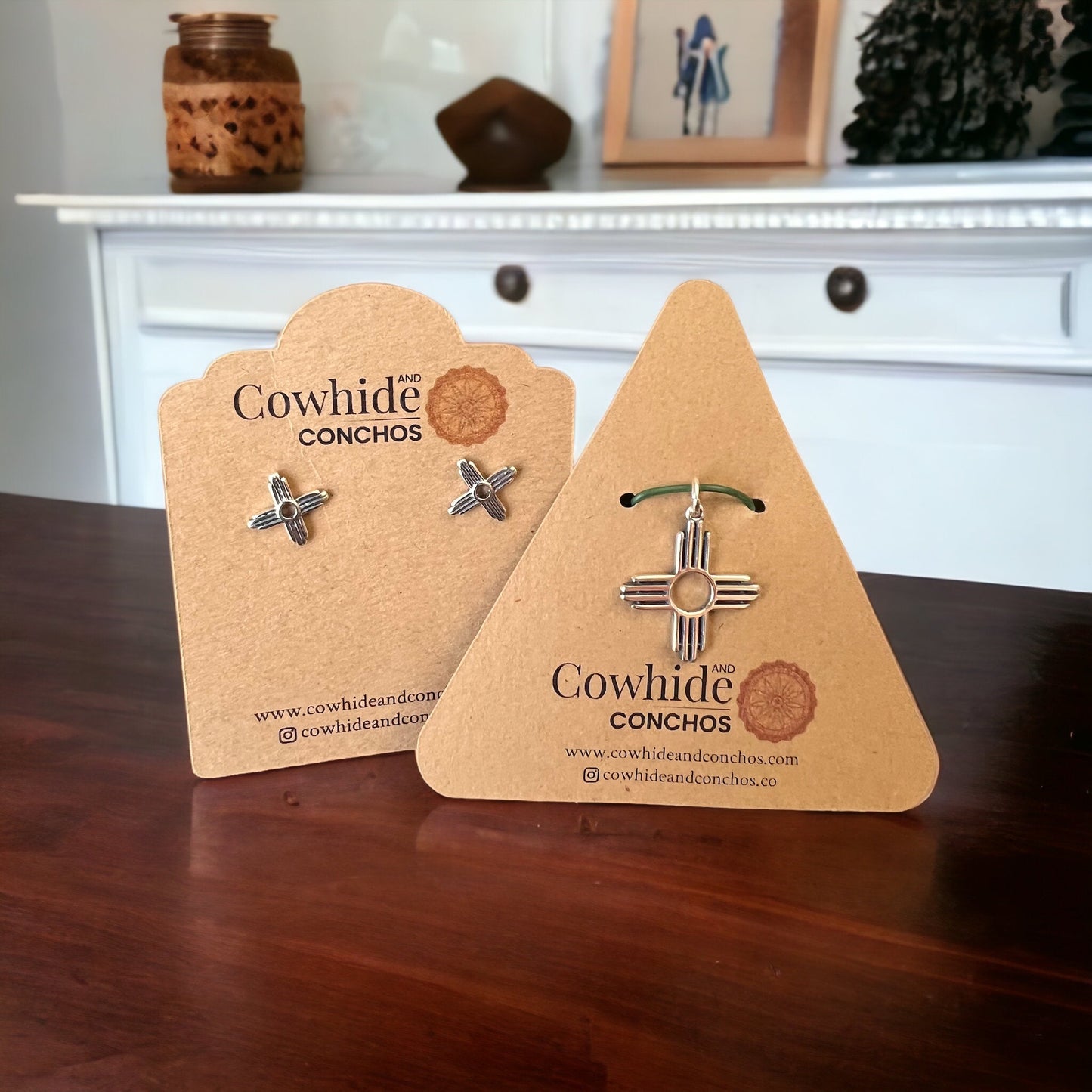 Western Zia Jewelry Set - Pendant, chain, and post earrings in sterling silver