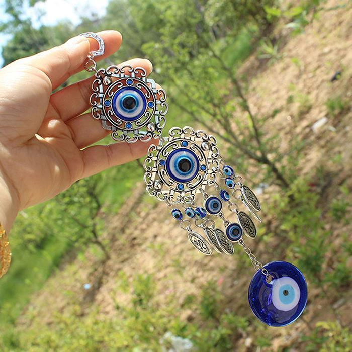 Wind Chimes Evil Eye Pendants Home Wall Hanging Decor Blessing Protection Gift Blue Evil Eye Wall Hanging Ornament With Round Eye Design Metal Home Decor Protection And Good Luck Charm Gift Blessing Protection Gift  Dream Catcher Blue Rhinestone