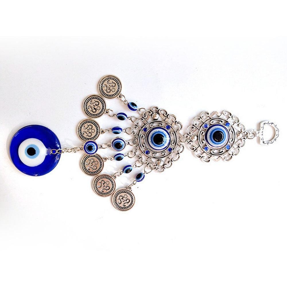 Wind Chimes Evil Eye Pendants Home Wall Hanging Decor Blessing Protection Gift Blue Evil Eye Wall Hanging Ornament With Round Eye Design Metal Home Decor Protection And Good Luck Charm Gift Blessing Protection Gift  Dream Catcher Blue Rhinestone