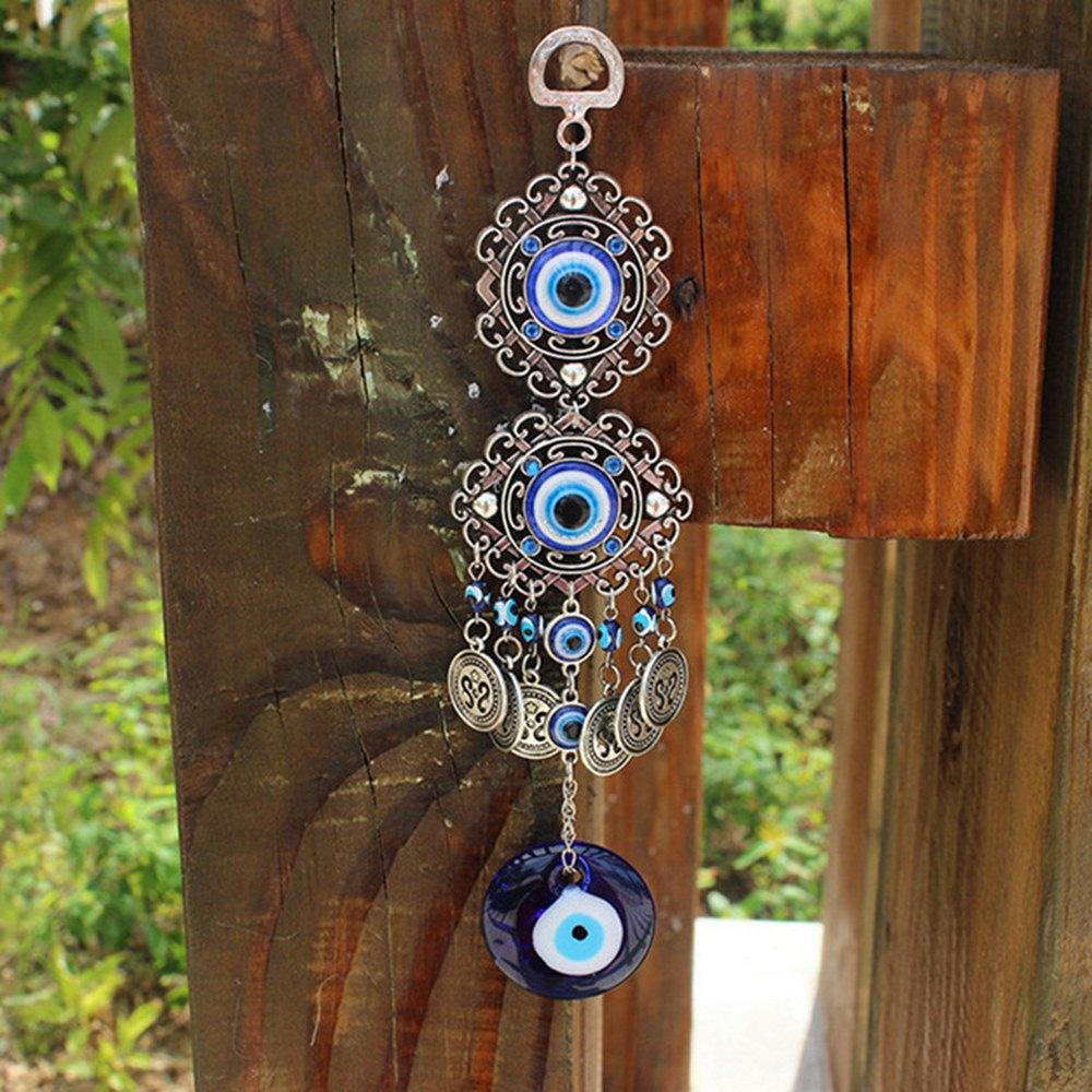 Wind Chimes Evil Eye Pendants Home Wall Hanging Decor Blessing Protection Gift Blue Evil Eye Wall Hanging Ornament With Round Eye Design Metal Home Decor Protection And Good Luck Charm Gift Blessing Protection Gift  Dream Catcher Blue Rhinestone