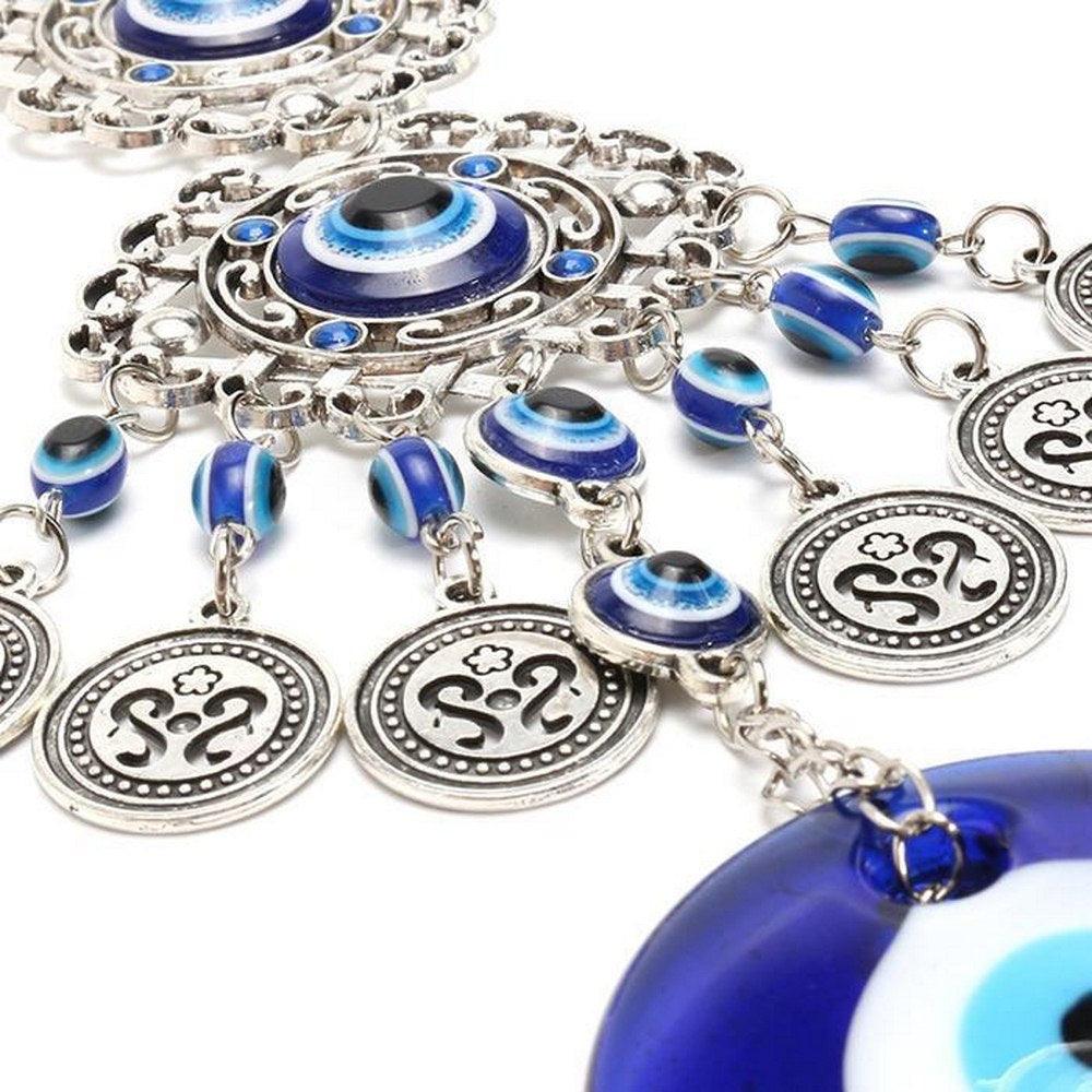 Wind Chimes Evil Eye Pendants Home Wall Hanging Decor Blessing Protection Gift Blue Evil Eye Wall Hanging Ornament With Round Eye Design Metal Home Decor Protection And Good Luck Charm Gift Blessing Protection Gift  Dream Catcher Blue Rhinestone