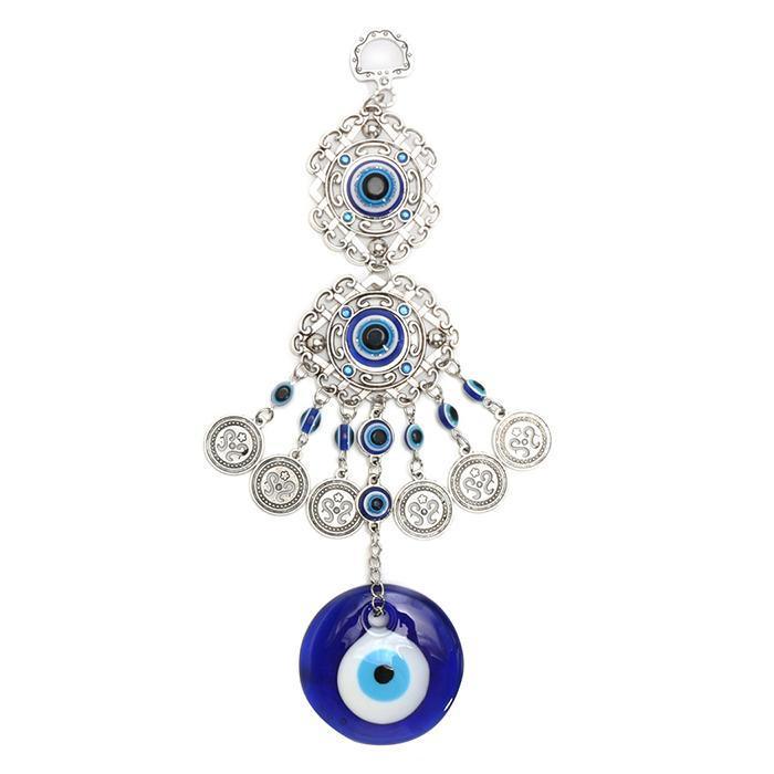 Wind Chimes Evil Eye Pendants Home Wall Hanging Decor Blessing Protection Gift Blue Evil Eye Wall Hanging Ornament With Round Eye Design Metal Home Decor Protection And Good Luck Charm Gift Blessing Protection Gift  Dream Catcher Blue Rhinestone