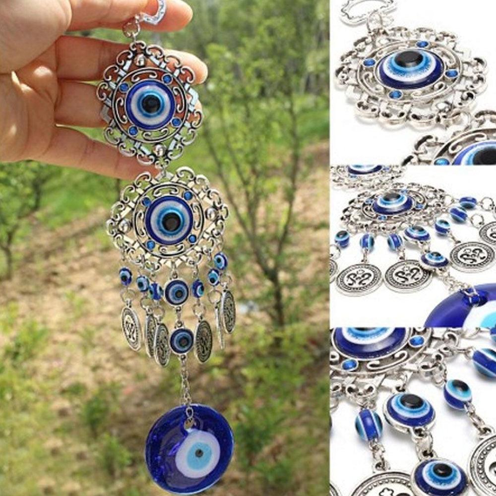 Wind Chimes Evil Eye Pendants Home Wall Hanging Decor Blessing Protection Gift Blue Evil Eye Wall Hanging Ornament With Round Eye Design Metal Home Decor Protection And Good Luck Charm Gift Blessing Protection Gift  Dream Catcher Blue Rhinestone