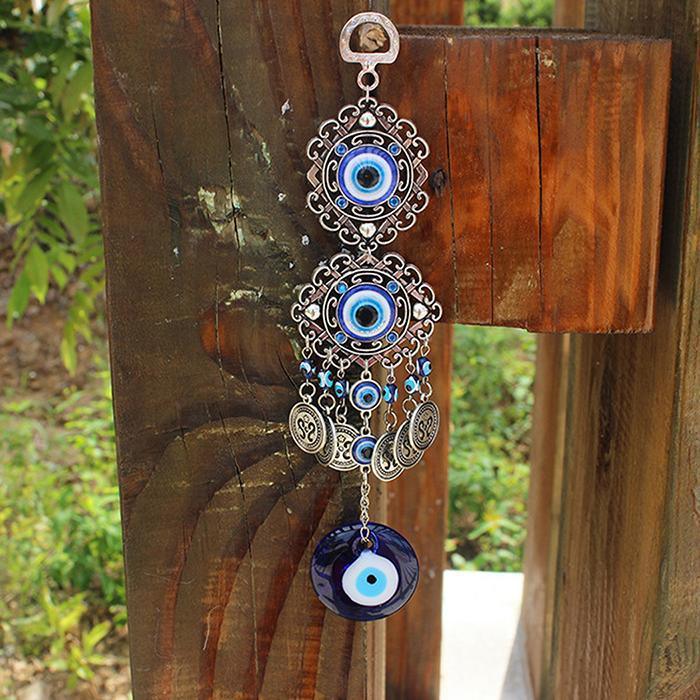 Wind Chimes Evil Eye Pendants Home Wall Hanging Decor Blessing Protection Gift Blue Evil Eye Wall Hanging Ornament With Round Eye Design Metal Home Decor Protection And Good Luck Charm Gift Blessing Protection Gift  Dream Catcher Blue Rhinestone
